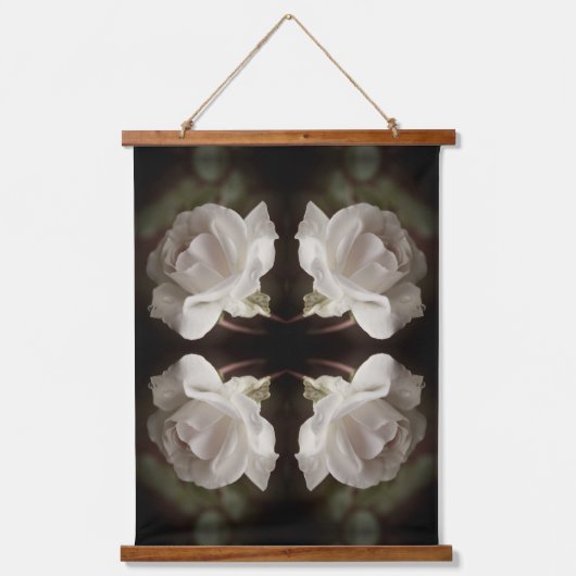 Witte roze met regendruppels Abstracte Vintage Hangend Wandkleed (Voorkant)