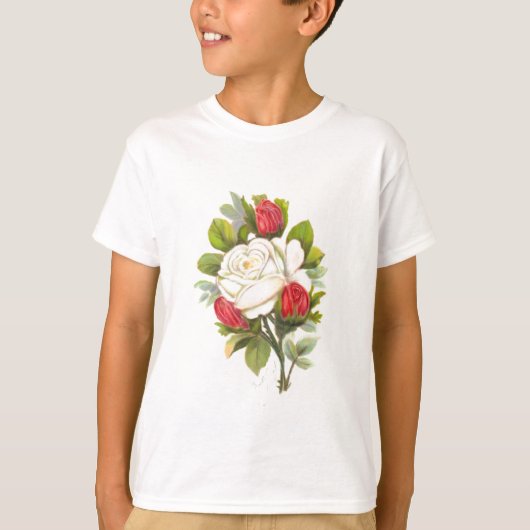 Witte roze met rode knoppen t-shirt (Voorkant)