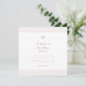 Witte roze moderne doop uitnodiging (Staand voorkant)