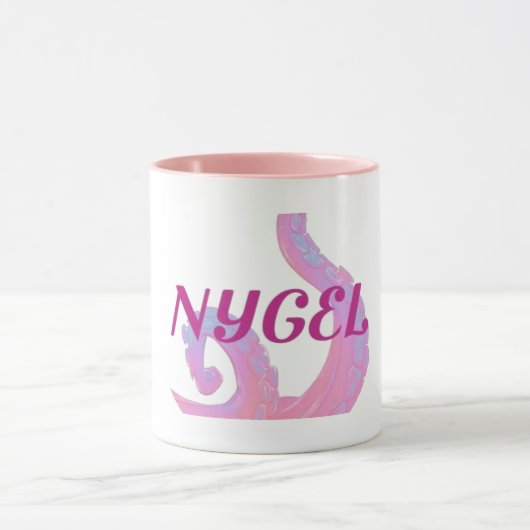 Witte/roze mok met tentakel design en NYGEL logo (Midden)