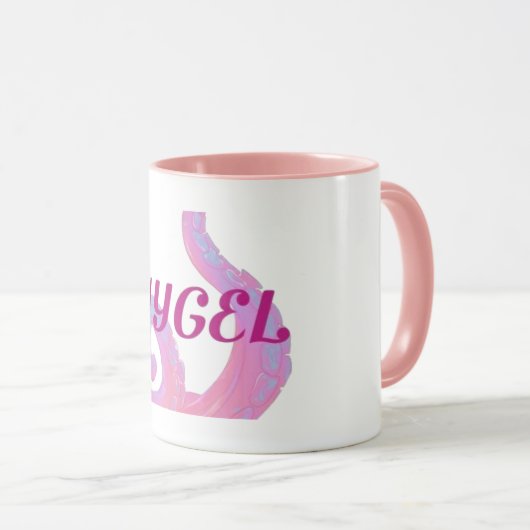 Witte/roze mok met tentakel design en NYGEL logo (Voorkant rechts)