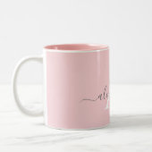 Witte Roze Naam Initiaal Elegante Script Tweekleurige Koffiemok (Links)