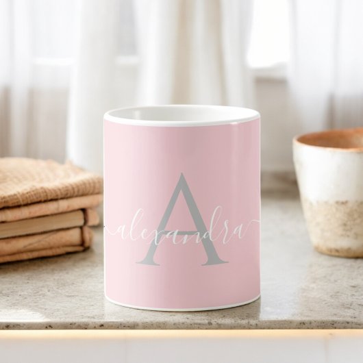 Witte Roze Naam Initiaal Monogram Elegant Schrift Tweekleurige Koffiemok