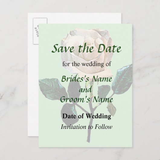 Witte roze opslaan Datum Aankondigingskaart (Voorkant / Achterkant)