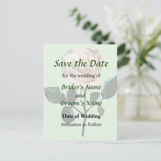 Witte roze opslaan Datum Aankondigingskaart (Staand voorkant)