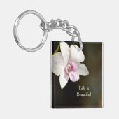 Witte Roze Orchidee Bloem Kauai, Hawaï Sleutelhanger (Voorkant Links)