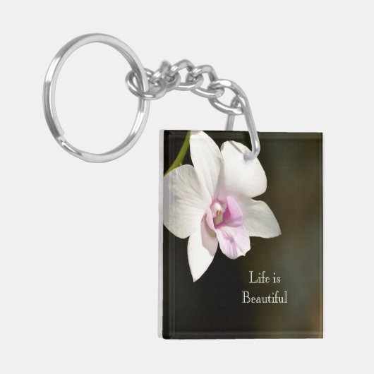 Witte Roze Orchidee Bloem Kauai, Hawaï Sleutelhanger (Voorkant Links)