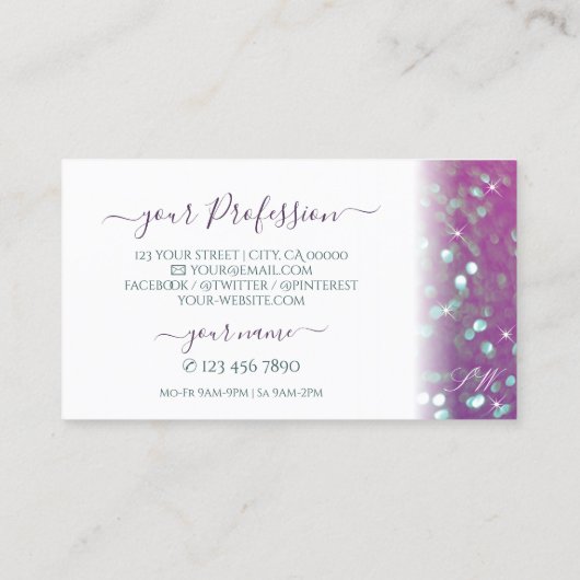 Witte Roze Paarse Blauwgroen Mousserende Glitter I Visitekaartje (Achterkant)