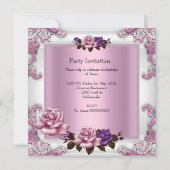 Witte roze Paarse Rozen Elegant Birthday Party Kaart (Achterkant)