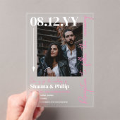 Witte Roze Pijl Typografie Fotobruiloft Acryl Uitnodigingen (Insitu (Draagbaar))