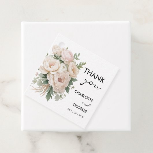 Witte Roze Pioenen Bloemen Rustieke Bruiloft Gunst Bedankjes Labels (In situ)