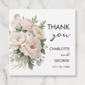 Witte Roze Pioenen Bloemen Rustieke Bruiloft Gunst Bedankjes Labels (Voorkant)