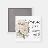 Witte Roze Pioenen Bloemen Rustieke Bruiloft Gunst Magneet (Voorkant / Achterkant)