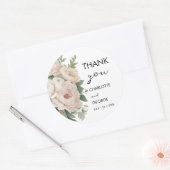 Witte Roze Pioenen Bloemen Rustieke Bruiloft Gunst Ronde Sticker (Envelop)