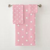 Witte Roze Polka Dot Badhanddoek Set Bad Handdoek (Insitu)