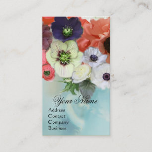 WITTE ROZE RODE ROZEN EN ANEMONEBLOEMEN MONOGRAM VISITEKAARTJE