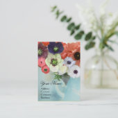 WITTE ROZE RODE ROZEN EN ANEMONEBLOEMEN MONOGRAM VISITEKAARTJE (Staand voorkant)