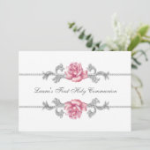 Witte Roze Roos Meisjes Eerste Communie Kaart (Staand voorkant)