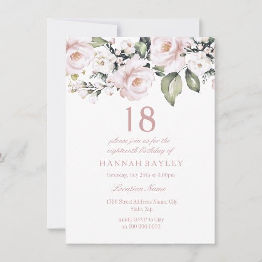 Witte roze rozen 18e verjaardag kaart (Voorkant)