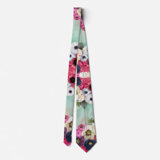 WITTE ROZE ROZEN,ANEMONE FLOWERS BLAUWGROEN AQUA B STROPDAS (Achterkant)