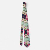 WITTE ROZE ROZEN, ANEMONEN BLOEMEN, AQUA BLAUWE FL STROPDAS (Achterkant)