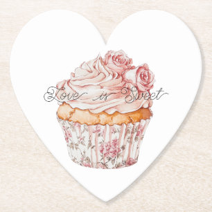 Witte Roze Rozen Bloemige Cupcake Bruidscadeau Kartonnen Onderzetters