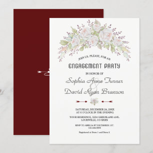 Witte Roze Rozen Burgundy Verlovingsfeest Kaart
