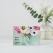 WITTE ROZE ROZEN EN ANEMONE BLOEMEN VISITEKAARTJE (Staand voorkant)