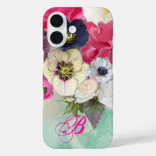 WITTE ROZE ROZEN EN ANEMONEBLOEMEN MONOGRAM iPhone 16 HOESJE