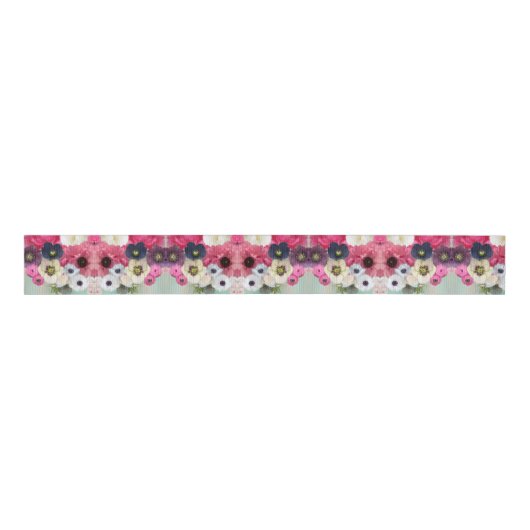 WITTE ROZE ROZEN EN ANEMONEBLOEMEN MONOGRAM GROSGRAIN LINT (Voorkant)