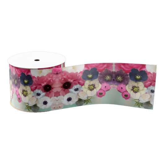 WITTE ROZE ROZEN EN ANEMONEBLOEMEN MONOGRAM GROSGRAIN LINT (Spoel)