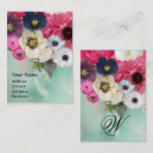 WITTE ROZE ROZEN EN ANEMONEBLOEMEN MONOGRAM VISITEKAARTJE (Voorkant / Achterkant)