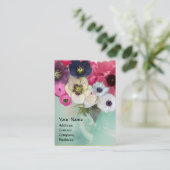 WITTE ROZE ROZEN EN ANEMONEBLOEMEN MONOGRAM VISITEKAARTJE (Staand voorkant)