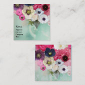 WITTE ROZE ROZEN EN ANEMONEBLOEMEN VIERKANTE VISITEKAARTJE (Voorkant / Achterkant)