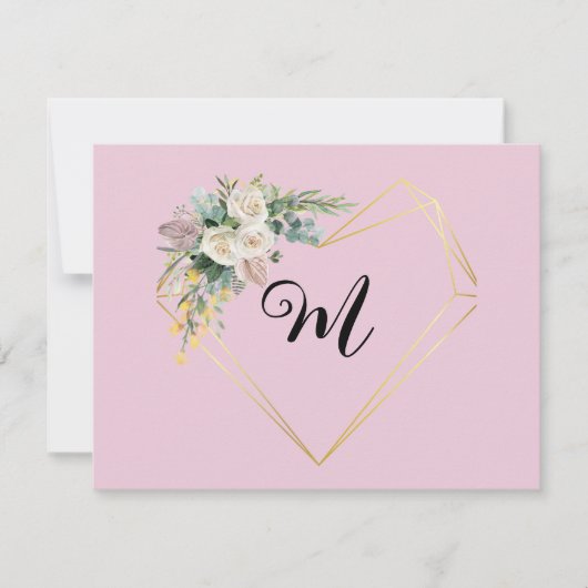 Witte Roze Rozen Gouden Hart Monogram Feestdagenkaart (Voorkant)