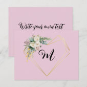Witte Roze Rozen Gouden Hart Monogram Feestdagenkaart (Voorkant / Achterkant)