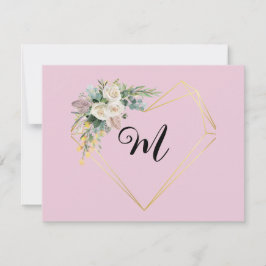 Witte Roze Rozen Gouden Hart Monogram  Feestdagenkaart