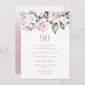 Witte roze rozen Moderne Ninetieth Birthday Kaart (Voorkant / Achterkant)