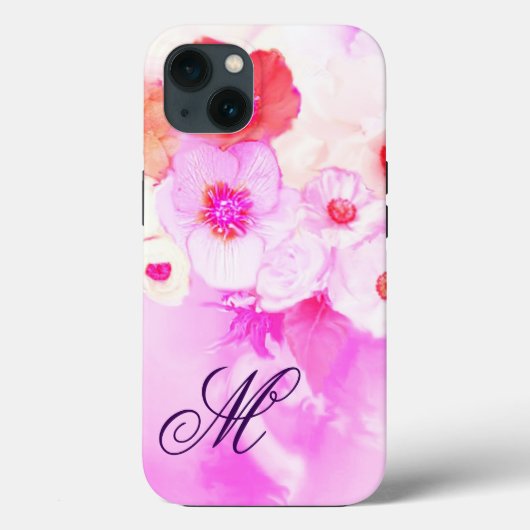 WITTE ROZE ROZEN, RODE ANEMONEBLOEMEN MONOGRAM Case-Mate iPhone CASE (Achterkant)