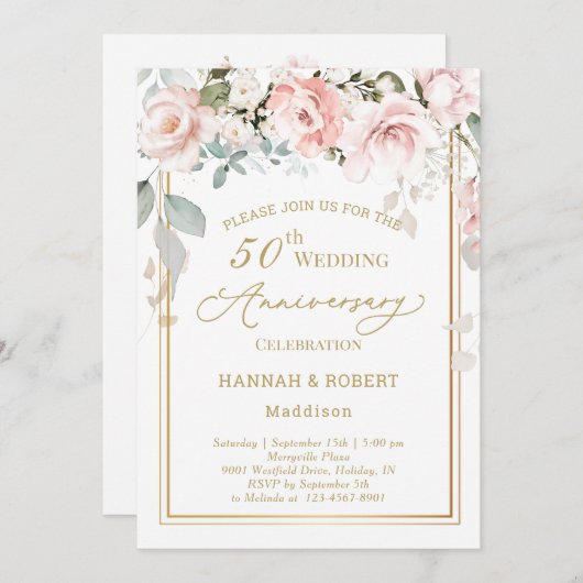 Witte roze rozen rozen Jubileum van 50e bruiloft u Kaart (Voorkant / Achterkant)