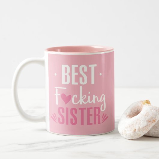 Witte roze schattige liefde Koffie Beste zuster Tweekleurige Koffiemok (Met donut)