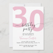 Witte Roze Script 30e Verjaardagsfeestje Kaart (Voorkant)
