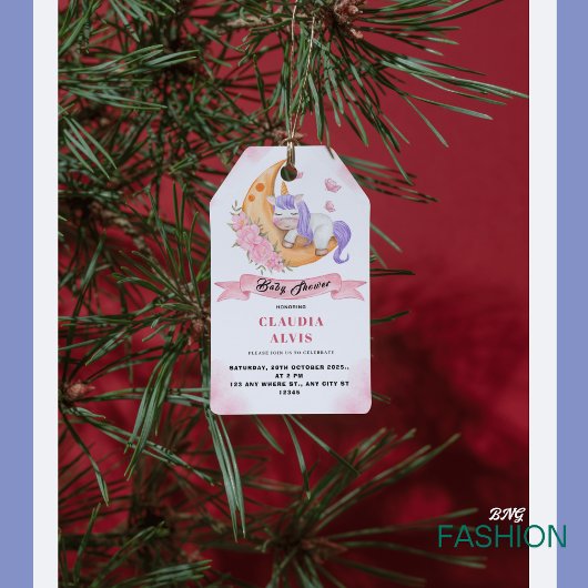 Witte Roze Slaap Eenhoorn Over het M Baby shower Cadeaulabel