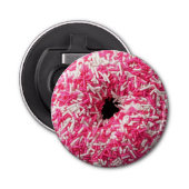 Witte roze sprinkhaan Donut Button Flesopener (Voorkant)