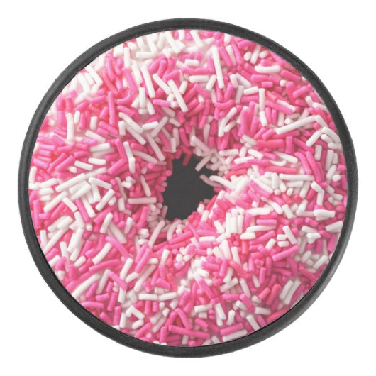 Witte roze sprinkhaan Donut Hockey Puck (Voorkant)