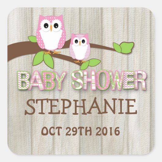 Witte & Roze Uil Baby shower Stickers (Voorkant)