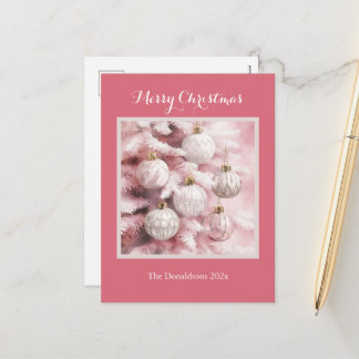Witte Roze Vintage Ornamenten Kerst Ansichtkaart Feestdagenkaart
