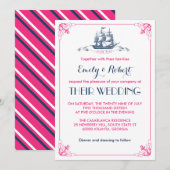 Witte Roze Vintage Scheepsanker Trouwuitnodiging Kaart (Voorkant / Achterkant)