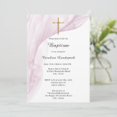 Witte, Roze Voile & Gouden Kruis Doop Kaart (Staand voorkant)