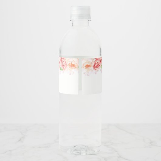 Witte Roze Waterverf Bloemen Bruidsdouche Waterfles Etiket (Achterkant)